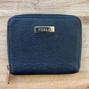 Furla Leather Zip around Wallet Black and Gold